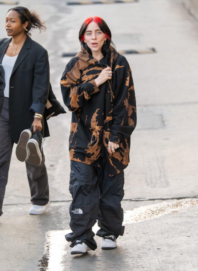 Billie Eilish v  outdoor hlačah The North Face